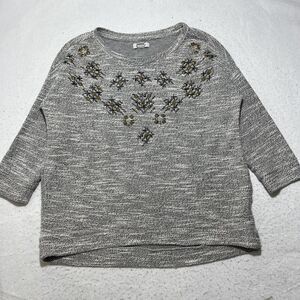 Lucky Brand Lucky Lotus Women's Large Crewneck 3/4 Sleeve Brass Stud Sweater